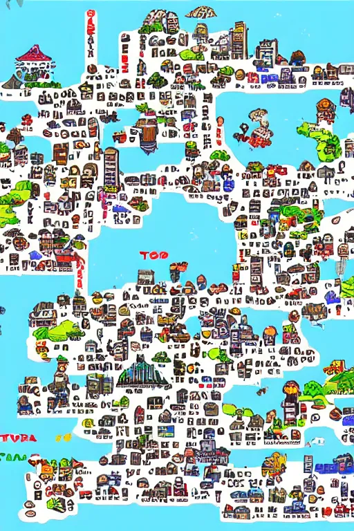 Image similar to map of Tokyo in the style of Earthbound