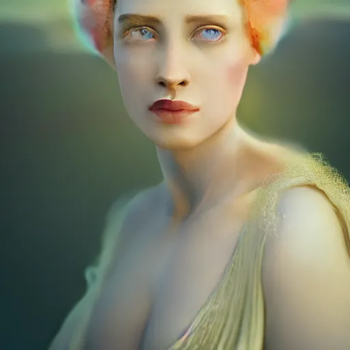 Image similar to photographic portrait of a stunningly beautiful english renaissance female in soft dreamy light at sunset, beside the river, soft focus, contemporary fashion shoot, in a denis villeneuve and tim burton movie, by edward robert hughes, annie leibovitz and steve mccurry, david lazar, jimmy nelsson, extremely detailed, breathtaking, hyperrealistic, perfect face, octane render