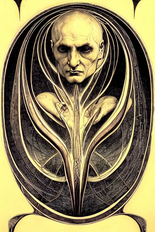 Image similar to calligraphy vesica piscis in the style of wayne barlowe, gustav moreau, goward, bussiere, roberto ferri, santiago caruso, luis ricardo falero, austin osman spare