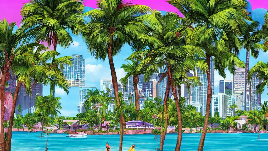 Image similar to vice city island, painting