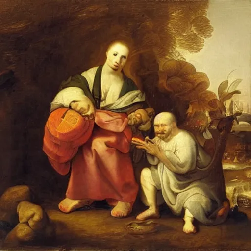 Prompt: representation of roomy and parables in the style of Jan Lievens, Dutch painter, hyperbolic