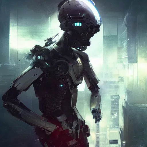 Image similar to the ai upload himself to a human body, sci - fi, cyber punk, greg rutkowski