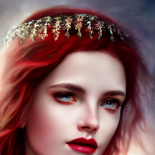 Image similar to beautiful gorgeous Persephone eith the prettiest eyes the world has seen, goddess of life and death, cinematic lighting, high quality 8k hd, oil on canvas, hyper realistic art