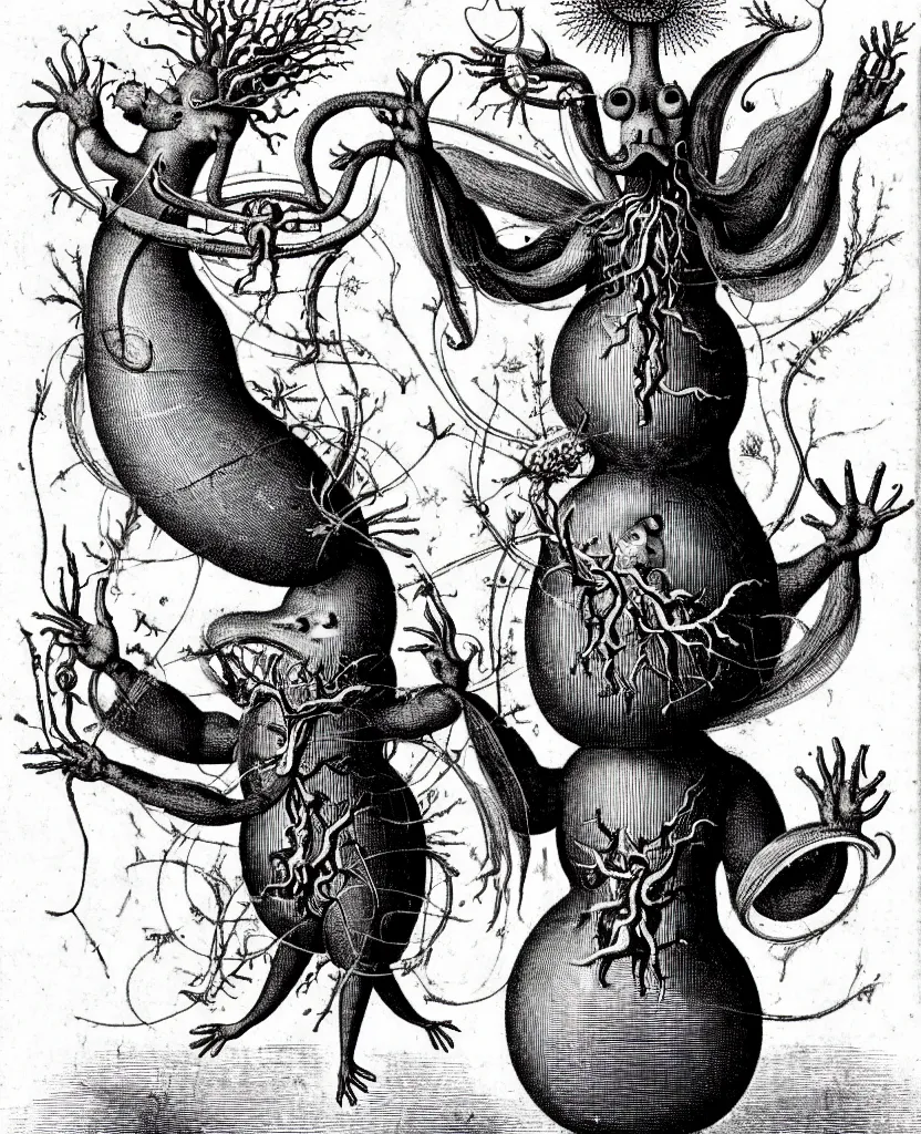 Image similar to whimsical freaky creature sings a unique canto about'as above so below'being ignited by the spirit of haeckel and robert fludd, breakthrough is iminent, glory be to the magic within