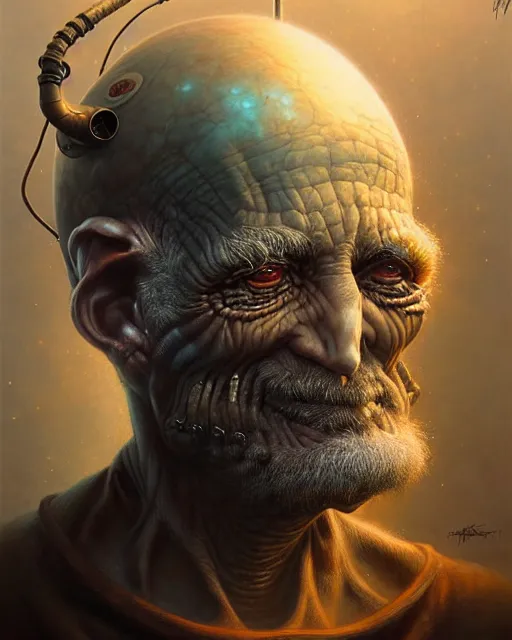 Image similar to a detailed portrait of Biopunk old man by Tomasz Alen Kopera and Peter Mohrbacher
