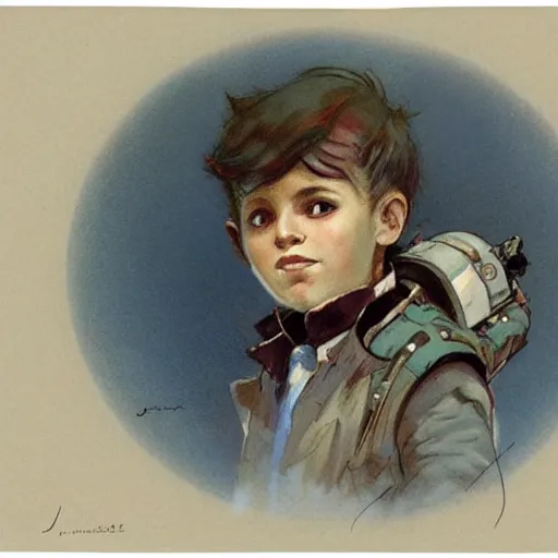 Image similar to (((((portrait of boy dressed as retro space explorer in an actionpose . muted colors.))))) by Jean-Baptiste Monge !!!!!!!!!!!!!!!!!!!!!!!!!!!