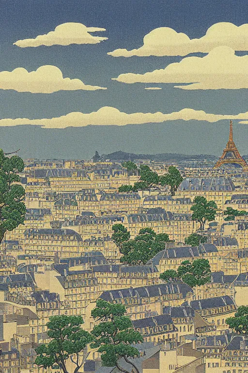 Image similar to paris landscape by hasui kawase