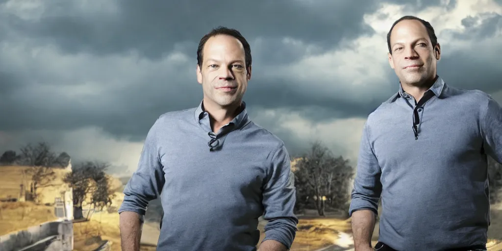 Prompt: phil spencer, phil spencer, phil spencer, american top manager, ceo of microsoft gaming ( xbox ), a division of microsoft engaged in the development of computer games and video game x - box, c wetplate, yellow light in the clouds, 4 k,