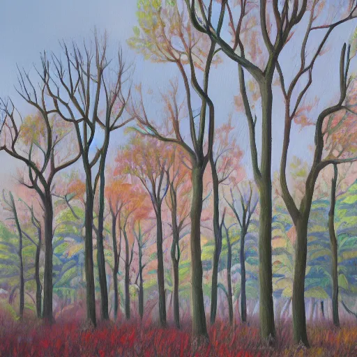 Prompt: A painting of a primordial forest of lepidodendron trees