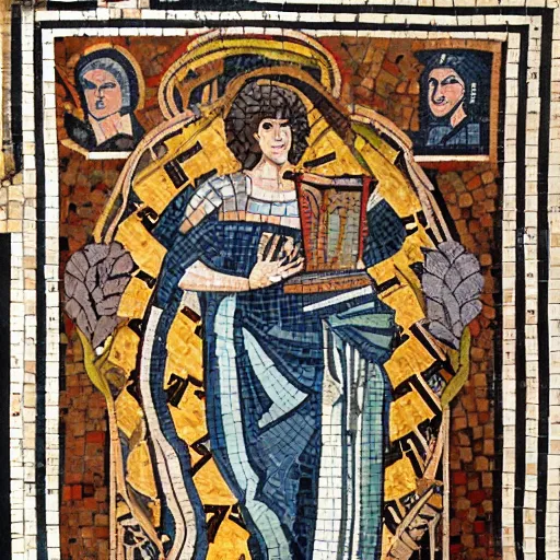 Image similar to an ancient greek mosaic of harry potter