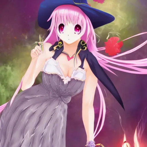 Prompt: Flirty anime witch casting magic, Pixiv