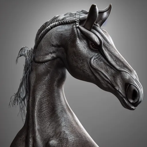 Image similar to a humanoid horse in giger style, octane render, 4k, detailed, unreal engine 5,