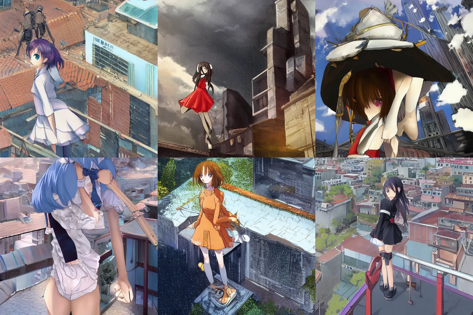 anime girl standing on roof, trending on pixiv | Stable Diffusion | OpenArt