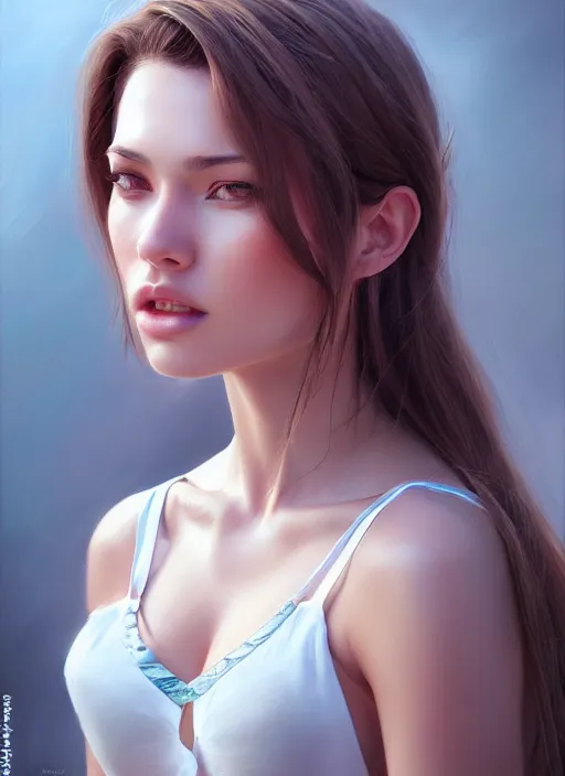 Image similar to photo of a gorgeous young woman in the style of stefan kostic, realistic, sharp focus, 8 k high definition, insanely detailed, intricate, elegant, art by stanley lau and artgerm