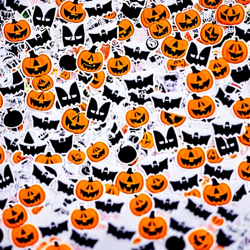 Prompt: a very modern cute up close macro shot of a halloween which cute character face sticker, 4 k, magazine photo, clear background, 8 k,