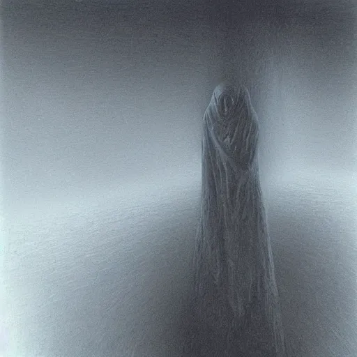 Image similar to Evil commuter ghost. Zdzisaw Beksinski.