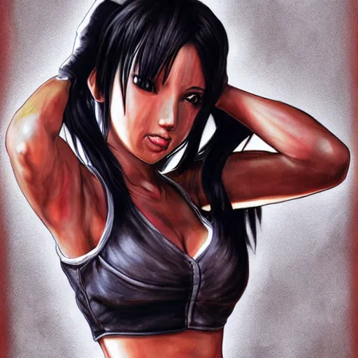 Image similar to head and body artwork of tifa lockhart, detailed, trending on artstartion