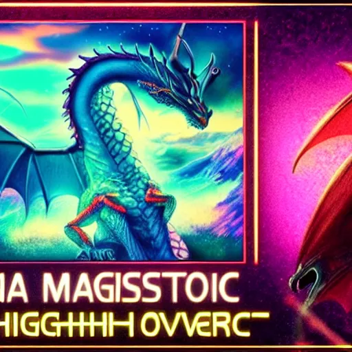 Prompt: a majestic dragon, hd, high quality synthwave