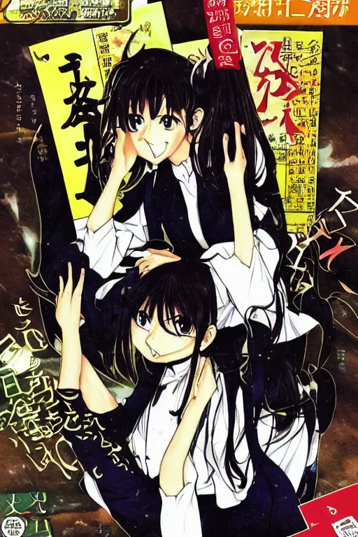 Prompt: cover for manga by clamp great language teacher