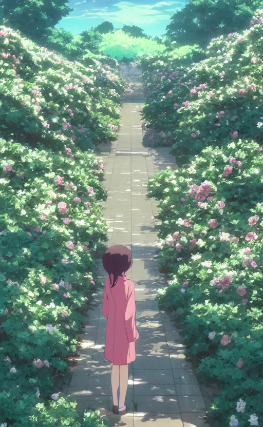 Image similar to rose garden by makoto shinkai, no people