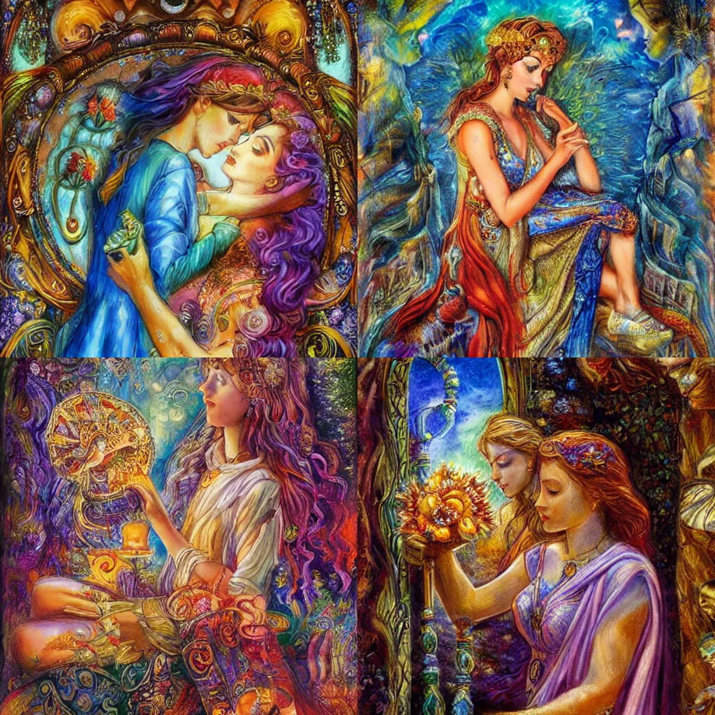 Prompt: goddess, by josephine wall, checking her phone