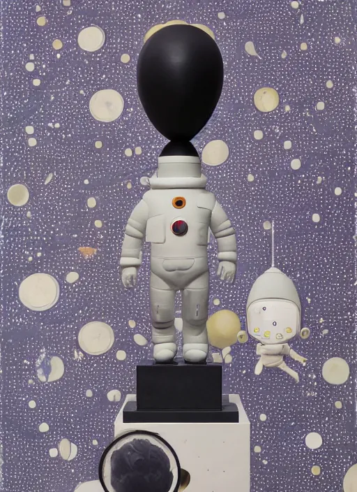 Prompt: studio photography, a surreal contemporary ceramic sculpture of an astronaut on a plinth, by victo ngai, by hikari shimoda, by tracie grimwood, plain black background