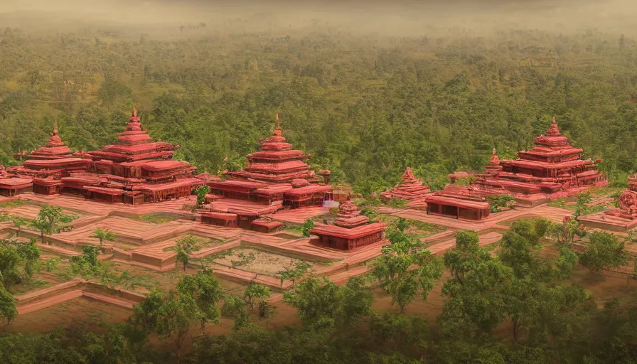 Prompt: matte painting of a beautiful mon - dvaravati village buddhist temple sema, inspired by indian arts - amaravati, gupta, after gupta, and pala, digital art, trending on artstation