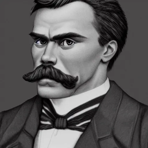 Image similar to the ultimate gigachad, incredibly muscular Friedrich Nietzsche, Friedrich Nietzsche with chiseled jawline, character art, trending on artstation