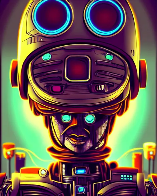 Prompt: crazy robot, character portrait, portrait, close up, concept art, intricate details, highly detailed, sci - fi poster, cyberpunk art, in the style of looney tunes