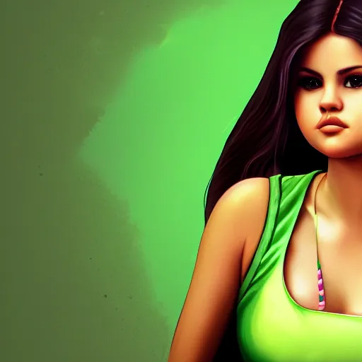 Image similar to photorealistic digital painting of selena gomez as celery, hd, artstation, 4 k wallpaper