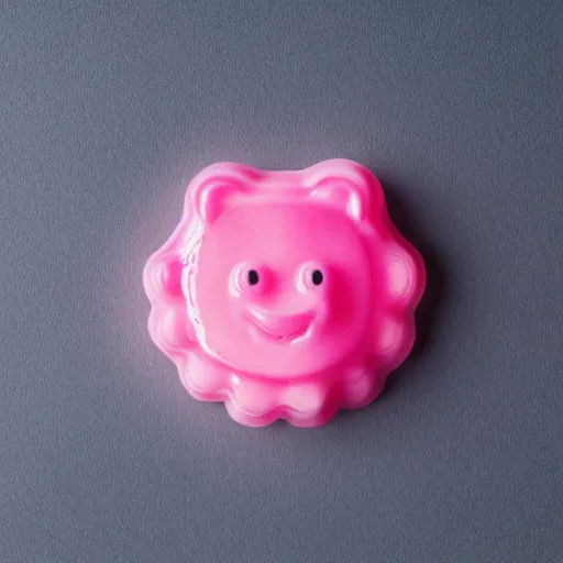 Prompt: professional food photgraphy of pink gummy bear, studio lighting, white background