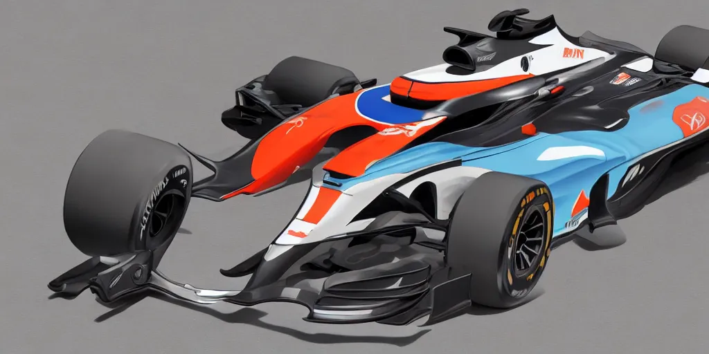 Image similar to hybrid design between McLaren MCL34 F1 car 2021 and Ford Mustang GT 2021. No background, concept art style.