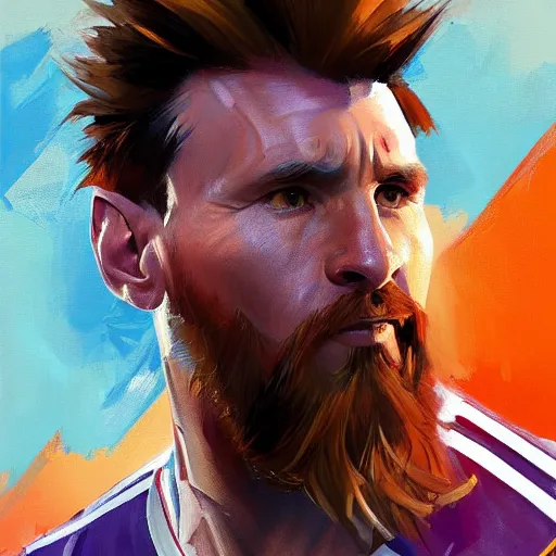 Prompt: greg manchess portrait painting of lionel messi as overwatch character, medium shot, asymmetrical, profile picture, organic painting, sunny day, matte painting, bold shapes, hard edges, street art, trending on artstation, by huang guangjian and gil elvgren and sachin teng