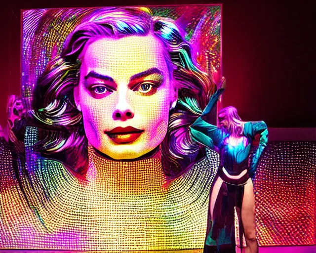 Image similar to margot robbie as led art, hyper detailed, award winning