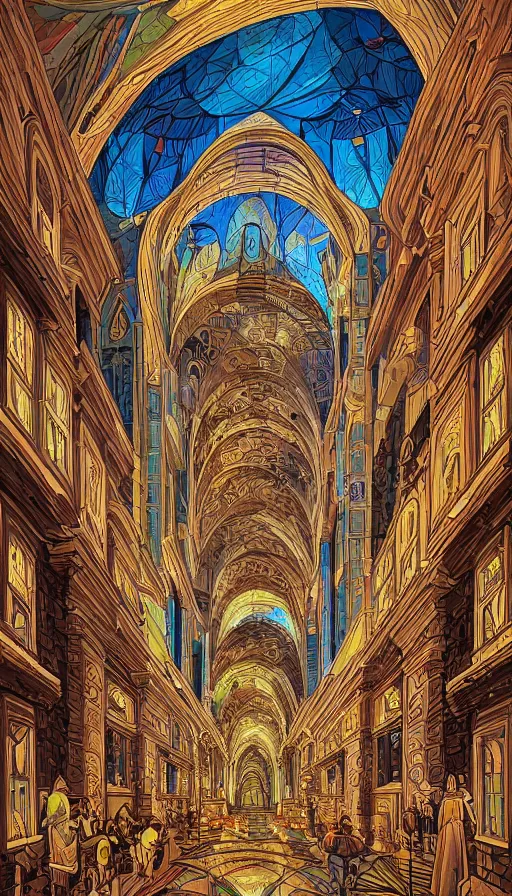 Prompt: The cathedral of ancient wisdom, italian futurism, da vinci, Dan Mumford, Josan Gonzalez