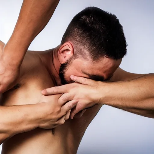 Image similar to man getting his armpits tickled by another man