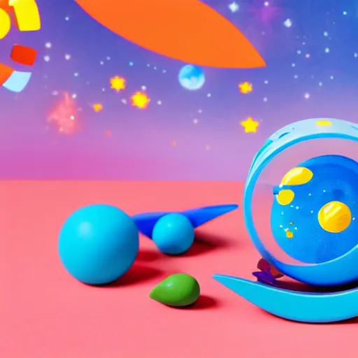 Image similar to Liminal space in outer space!!!!!, Kinder Surprise toy!, professional product photography, colorized background