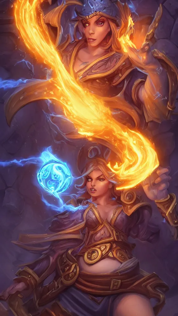 Image similar to hearthstone official professional art. a sorceress, wearing a robe casting a fire ball. insanely coherent physical body parts ( face, arms, legs, hair, eyes, pupil, eye white ). full body realistic, sharp focus, 8 k high definition, insanely detailed, intricate, elegant, smooth, sharp focus, illustration, artstation