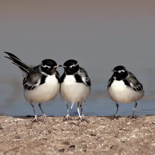 Image similar to three wagtails having a cool birthday party, photo, highly detailed