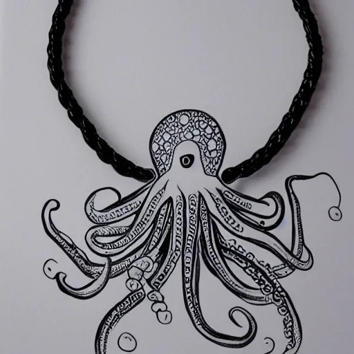 Image similar to feminine octopus necklace tattoo design black and white sketch on paper