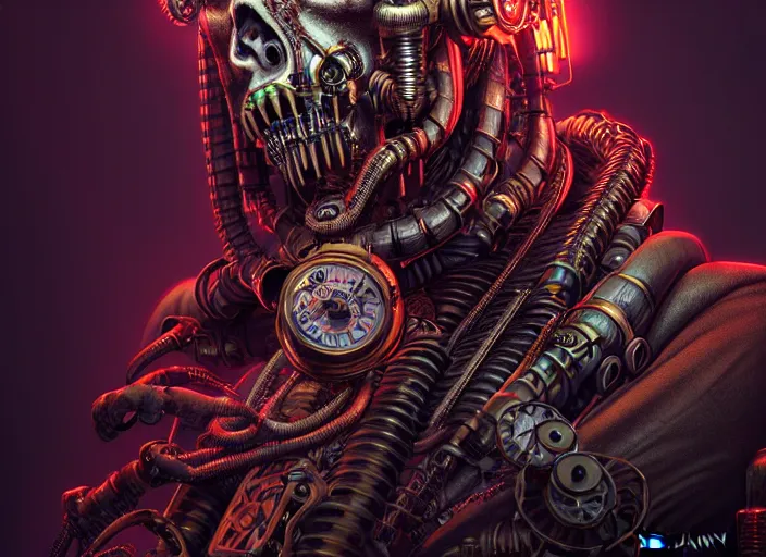 Image similar to an intricately detailed ultra - realistic unreal engine 5 rendering of a portrait of steampunk cyberpunk neon - bordered cyborg zombie werewolf, concept art, intricate details, eerie, highly detailed, photorealistic, octane render, 8 k uhd art by kilian eng