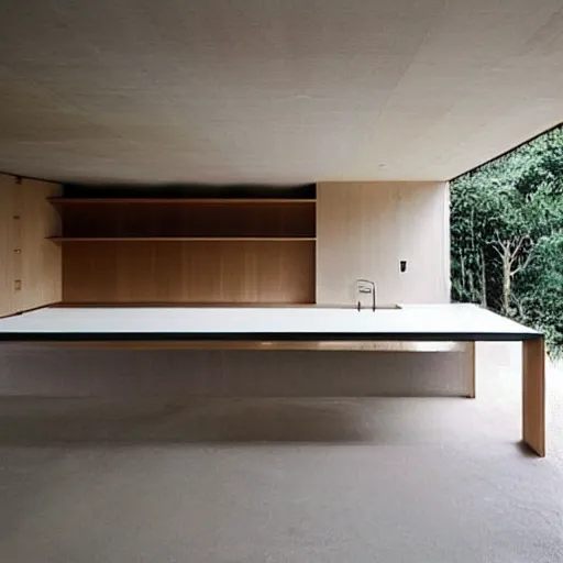 Image similar to “extravagant luxury modern kitchen, interior design, natural materials, by Tadao Ando and Koichi Takada”