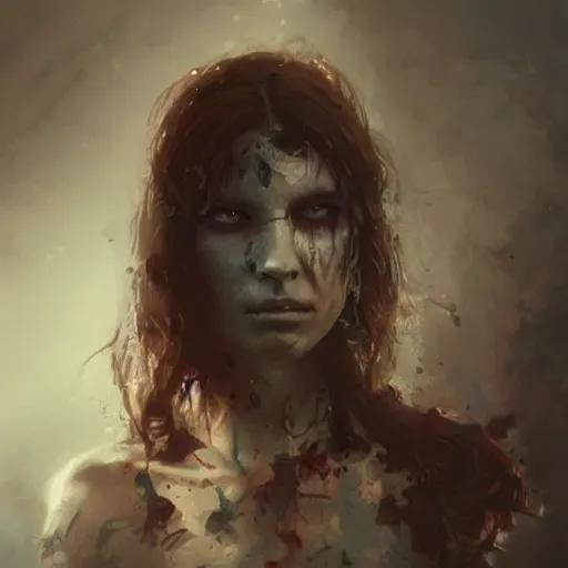 Prompt: beautiful girl turning into a zombie, intricate, art by greg rutkowski, high detailed, 4 k,