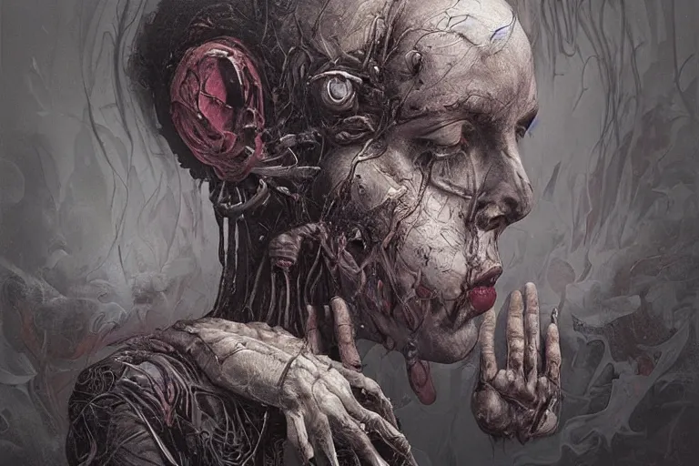 Image similar to dream portrait of a sleep paralysis demon standing over a person sleeping in bed in a dark ancient attic room,full character, melting ,8k,by tristan eaton,Stanley Artgermm,Tom Bagshaw,Greg Rutkowski,Carne Griffiths, Ayami Kojima, Beksinski, Giger,trending on DeviantArt,face enhance,hyper detailed,minimalist,cybernetic, android, blade runner,full of colour