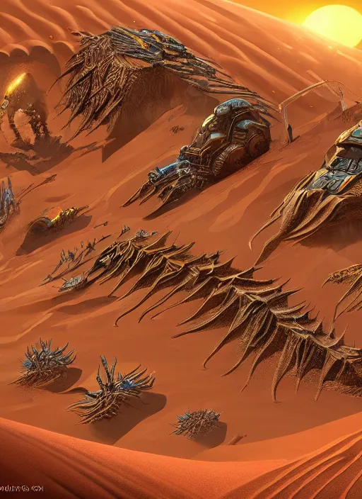 Image similar to dune 2 0 2 1 concept art or harvester mining spice, cinematic, stunning, highly detailed, hard focus