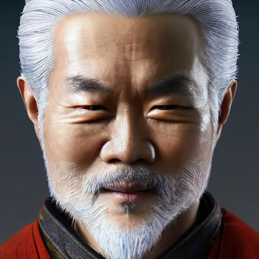 Image similar to portrait painting of a 6 0 year old handsome chinese taoist priest, like liangchao wei, silver hair, amiable by wenjun lin, irakli nadar, bright colors, octopath traveler, wenjun lin, unreal engine 5 highly rendered, global illumination, radiant light, detailed and intricate environment