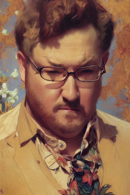 Prompt: portrait john Lasseter, tacky hawaiian shirt, elegant, highly detailed, artstation, concept art, sharp focus, ruan jia, jurgens, orientalism, bouguereau, alphonse mucha