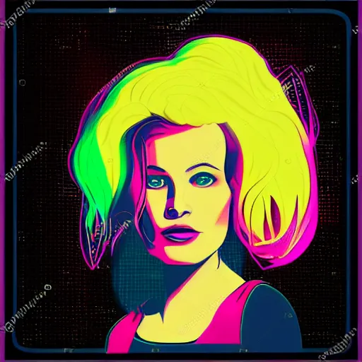 Image similar to ! dream a portrait of my wife, in retro colors, synthwave style, 2 d digital vector art