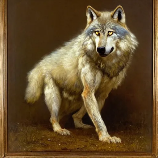 Image similar to a portrait of a furry wolf wearing clothes, hairy, furry body, furry chest, furry arms, furry legs, tail. highly detailed painting by gaston bussiere, craig mullins, j. c. leyendecker, furry
