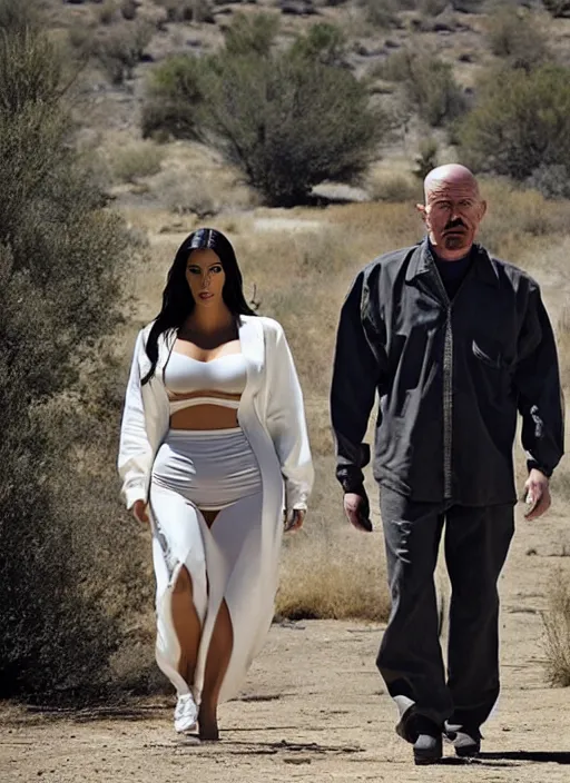 Prompt: film still of kim kardashian as Walter White in breaking bad,